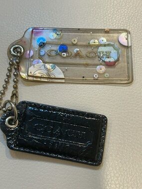 Coach Iridescent Poppy Sequin Clear Tag with Black Leather Logo Tag